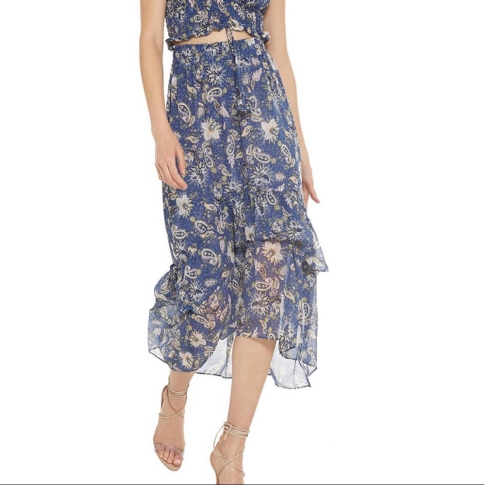 Misa Los Angeles Blue Floral Paisley Midi Skirt